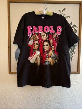 Y2K Karol G Graphic Tee - Black with Hot Pink Artwork